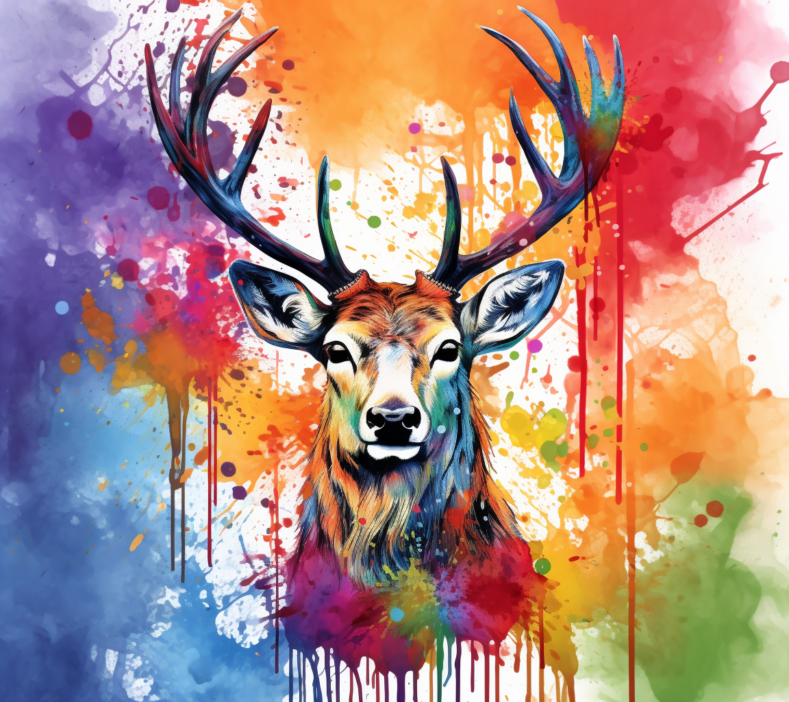 Colorful reindeer on vibrant background