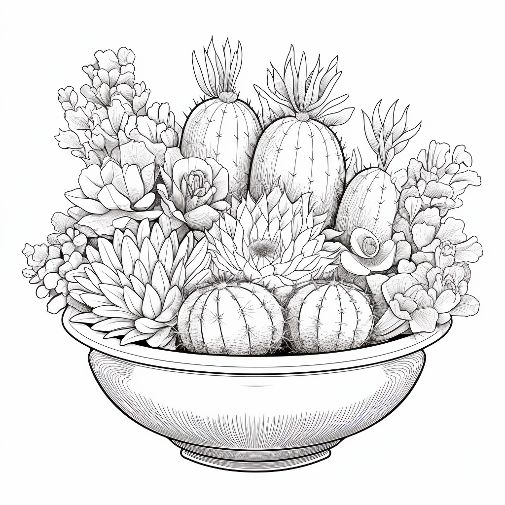 Colorful Cacti Outlines for Coloring