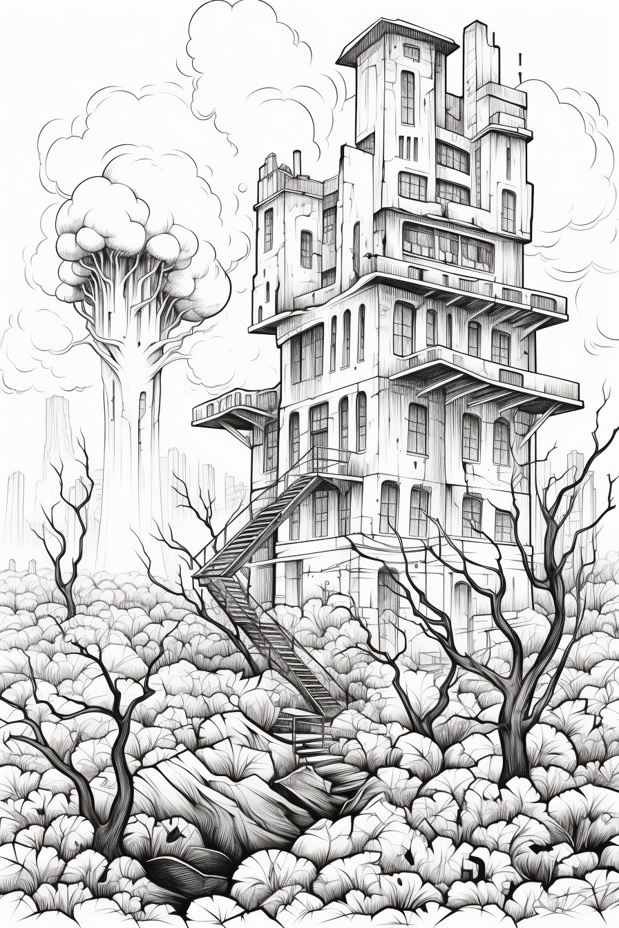 Post Apocalyptic Building Coloring Page