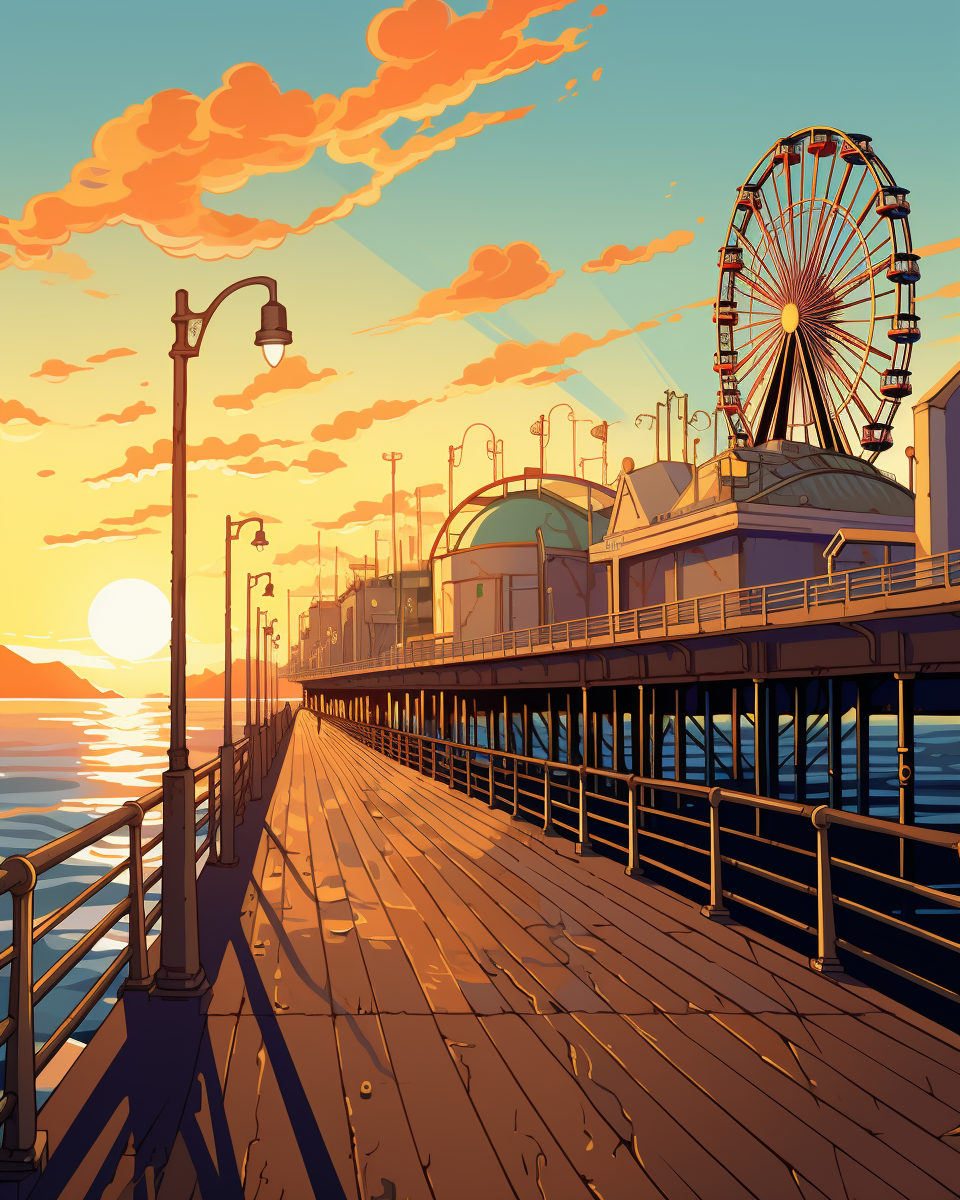 Comic book style Santa Monica Pier