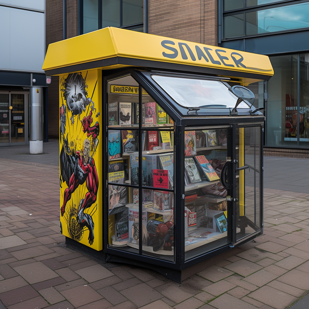 Comic Book Stand Outside Smiler Image