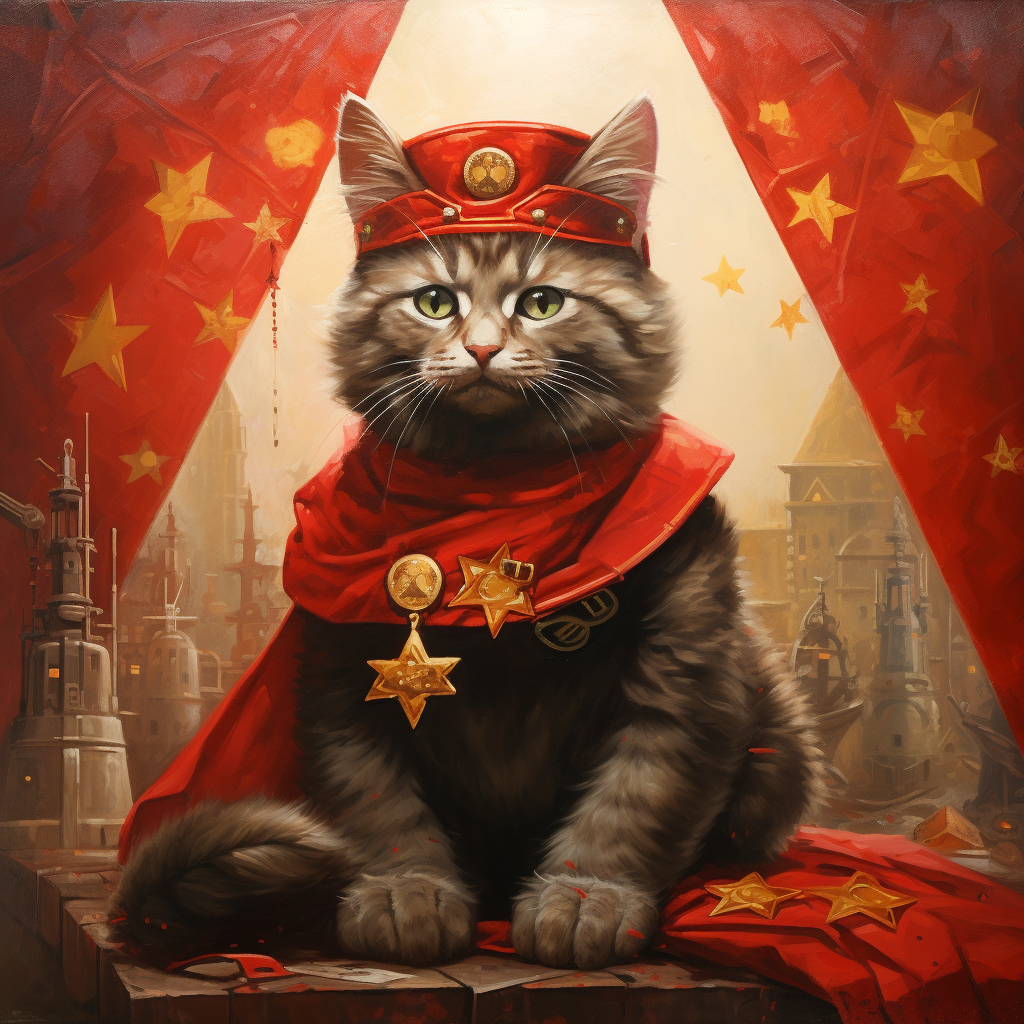 Adorable communist cat posing proudly