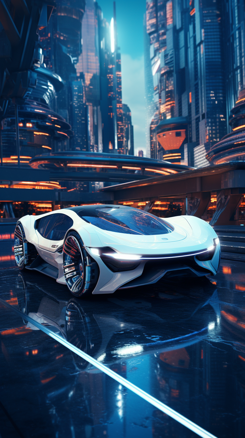 Cyberpunk Concept Car in Future City