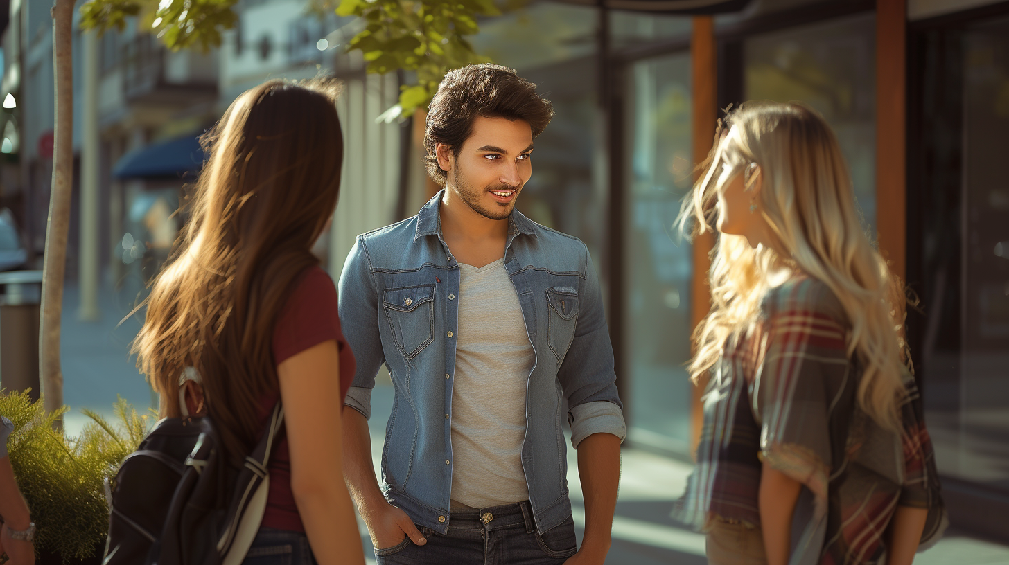 Confident man with two attracted women