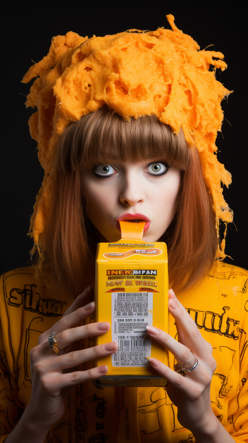 Humorous woman looking at orange juice