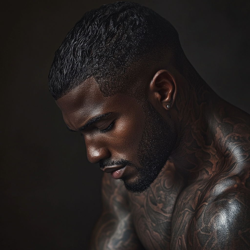 muscular black man with tattoos