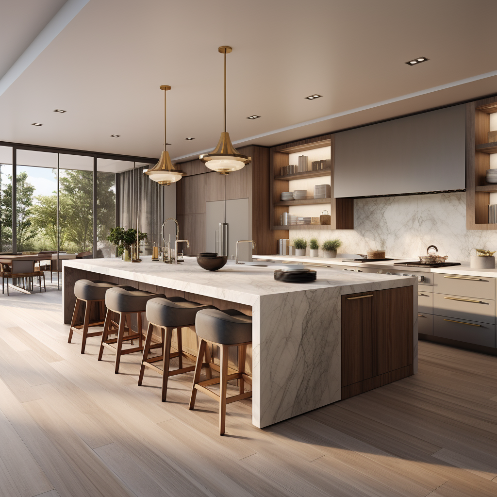 Modern luxury kitchen with walnut cabinets