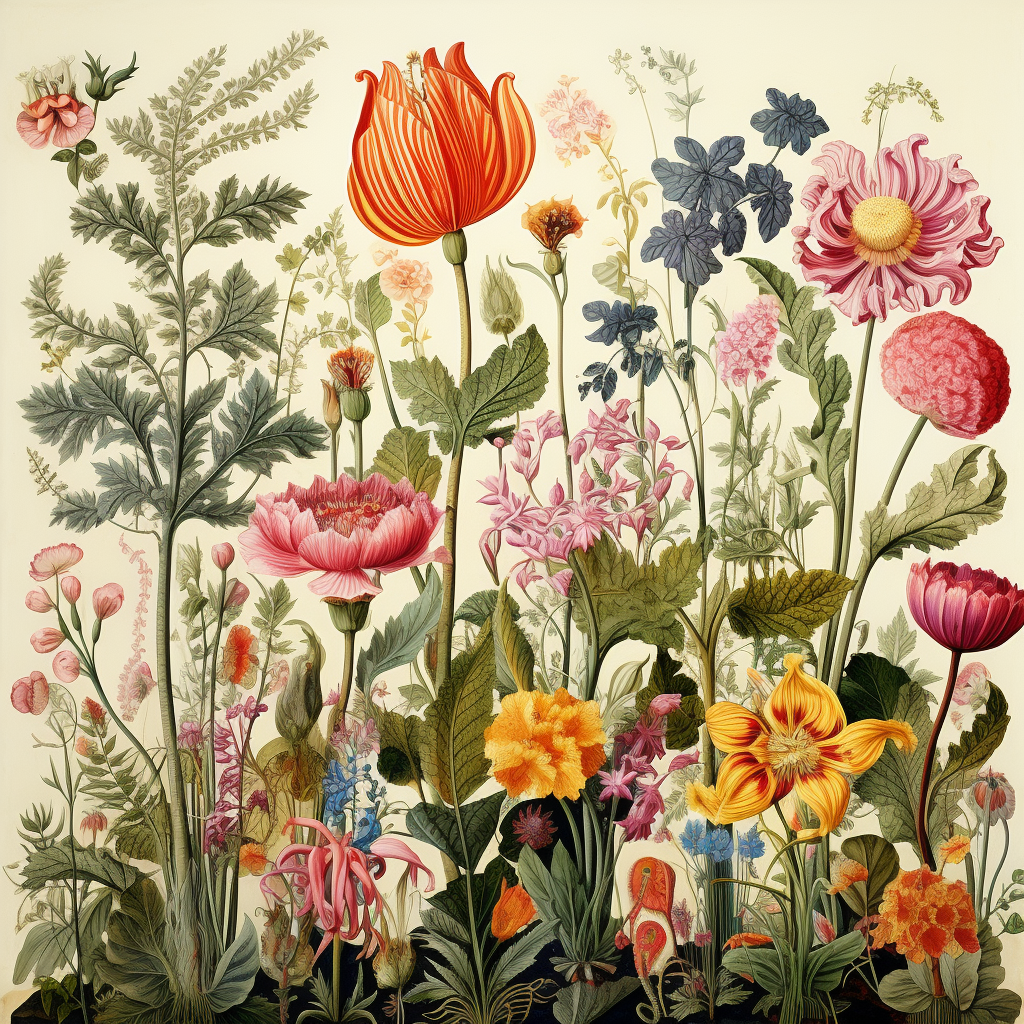 Beautiful contrasting flower garden illustration