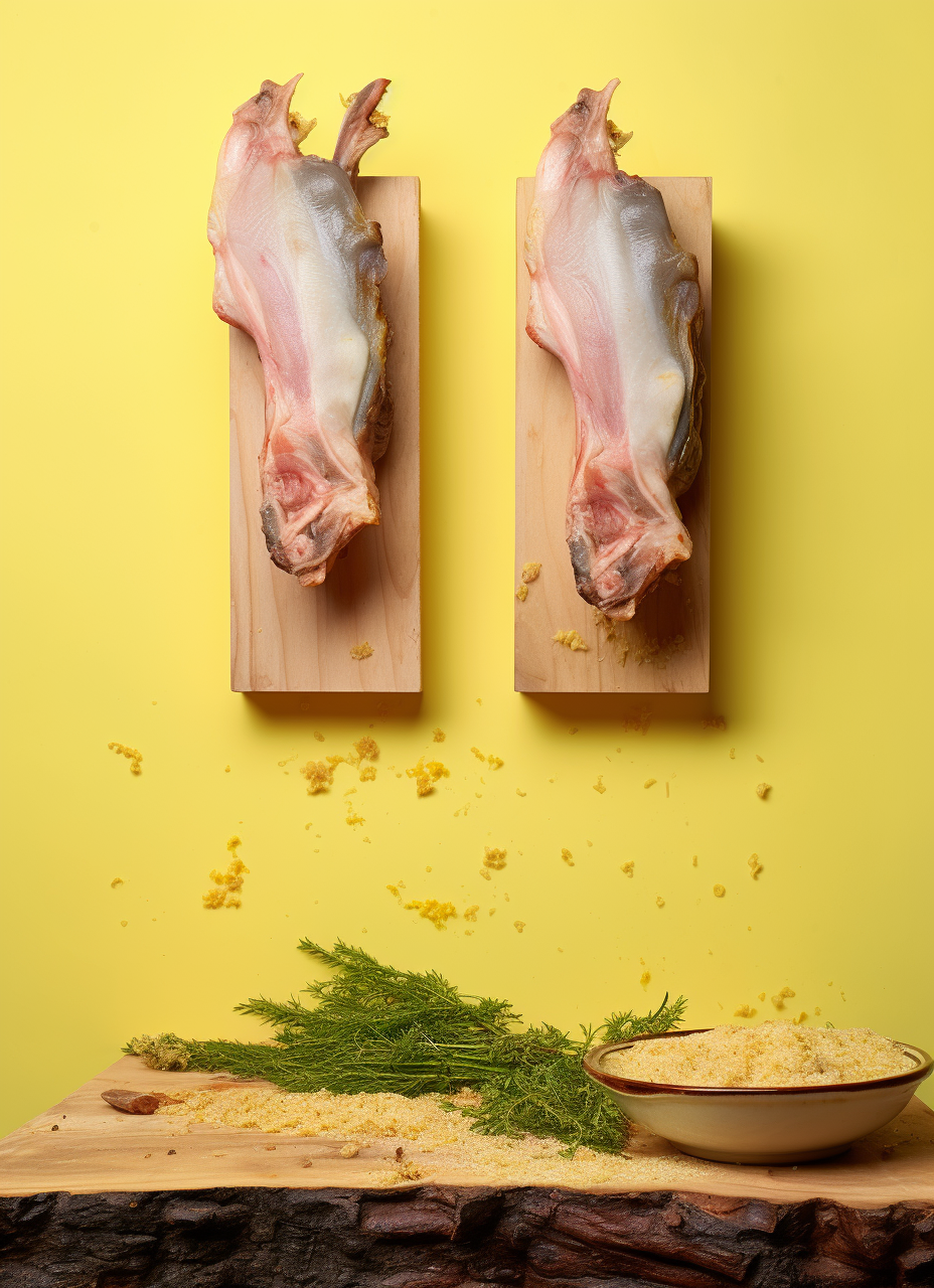 Savory cooked pork ribs on wooden board