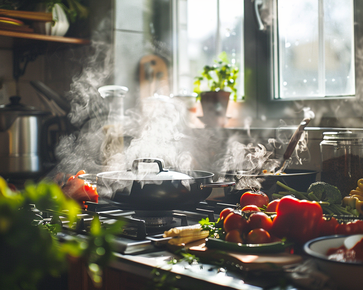 Cooking on bright magazine background