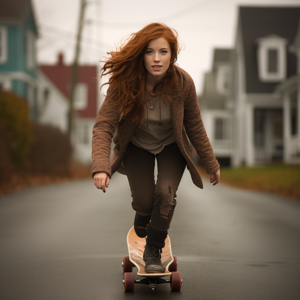 Young Irish woman skateboarding in Storybrooke