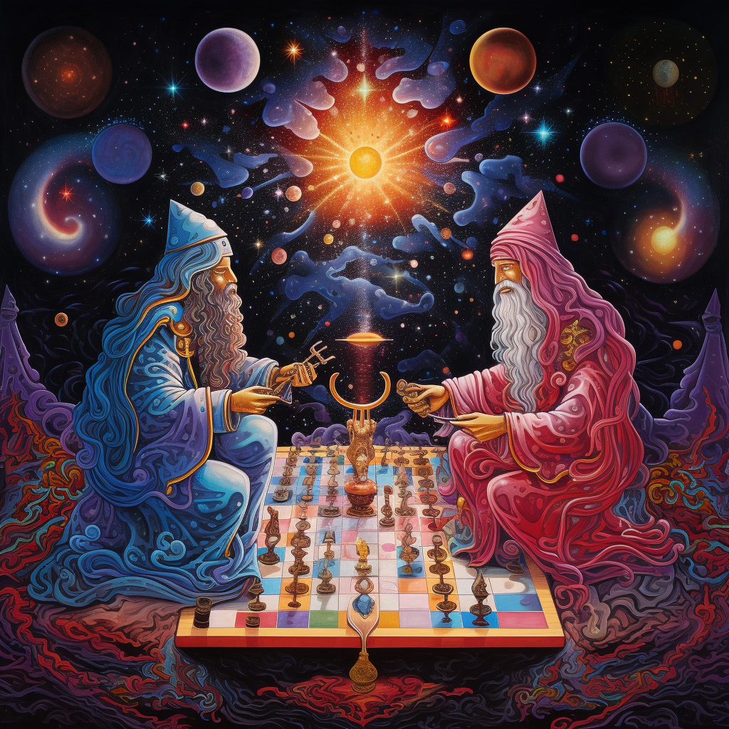 Divine Entities Engaged in Cosmic Chess Game