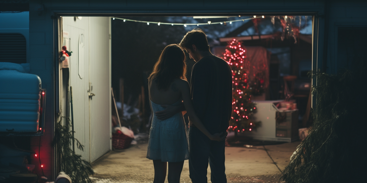 Couple in Christmas Night Garage