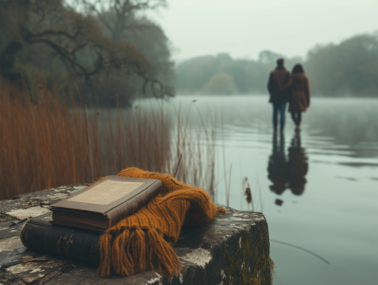 Couple by Lake in Morning Mist