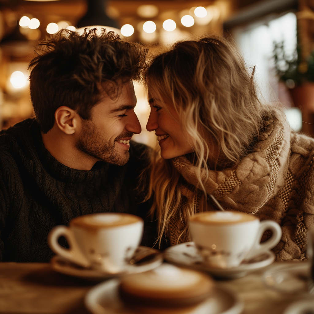 Cozy Romantic Couple Sharing Coffee Image