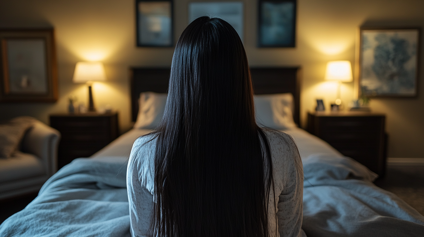 Hispanic woman in cozy bedroom