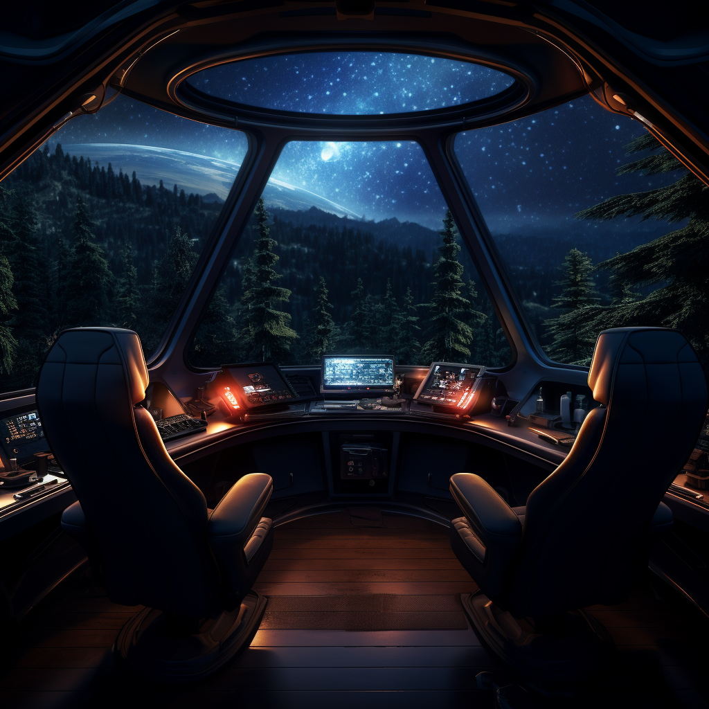 Cozy UFO overlooking forest at night