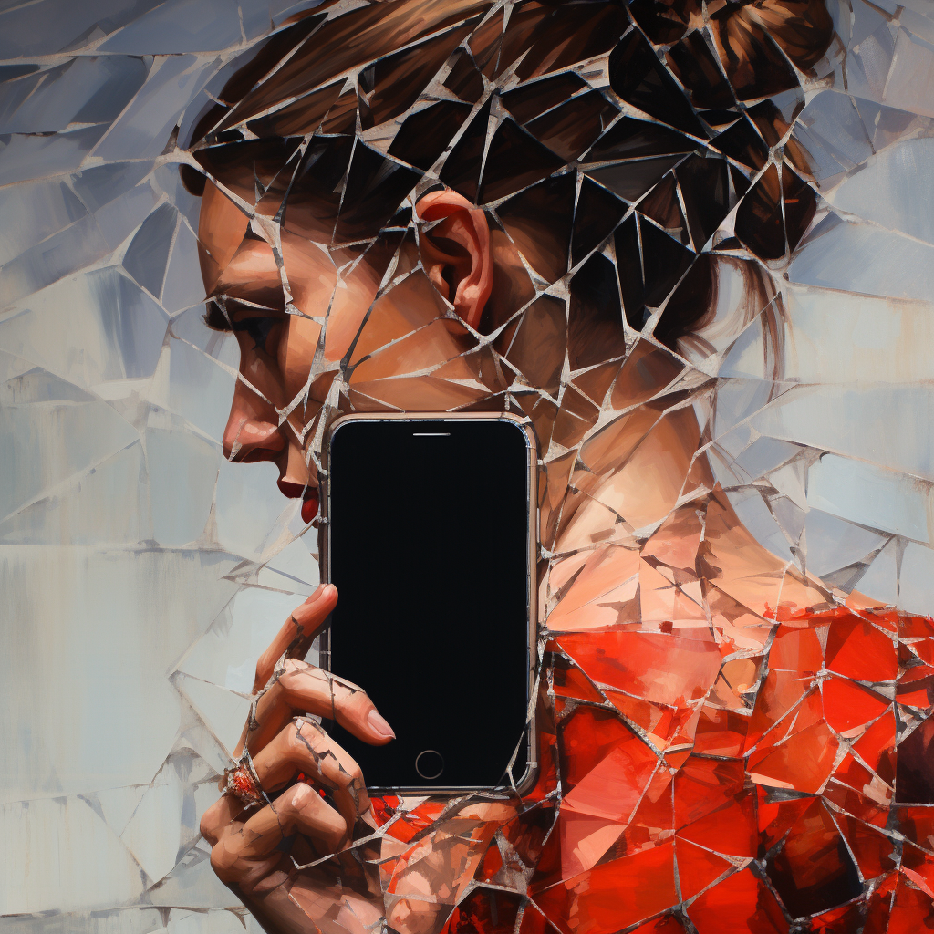 Woman taking selfie with cracked phone