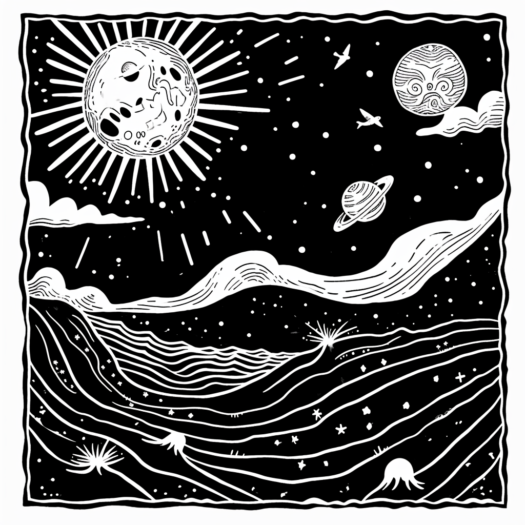 Creation of Heavens and Earth Woodcut Illustration