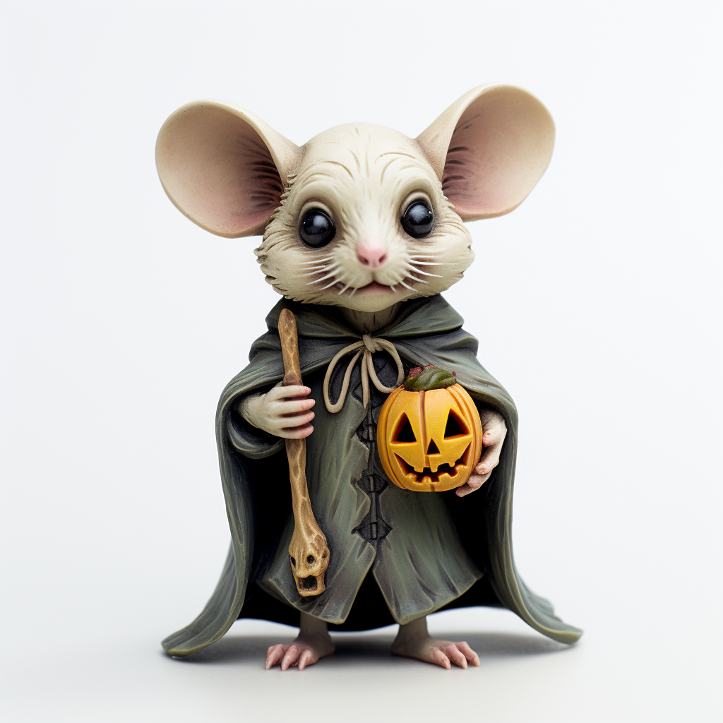 Spooky small Halloween mouse on white background