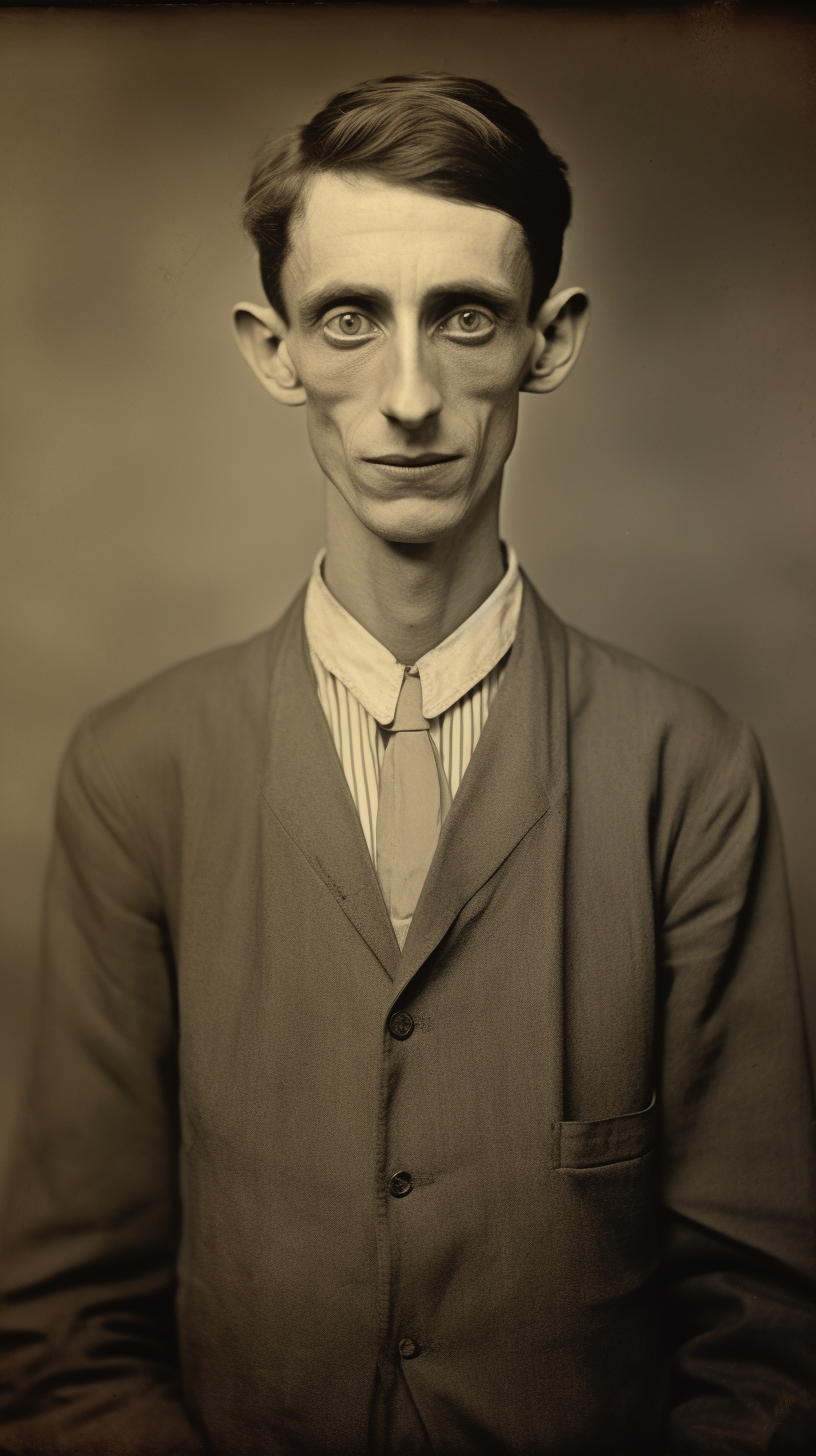 Skinny man with creepy 1930s portrait