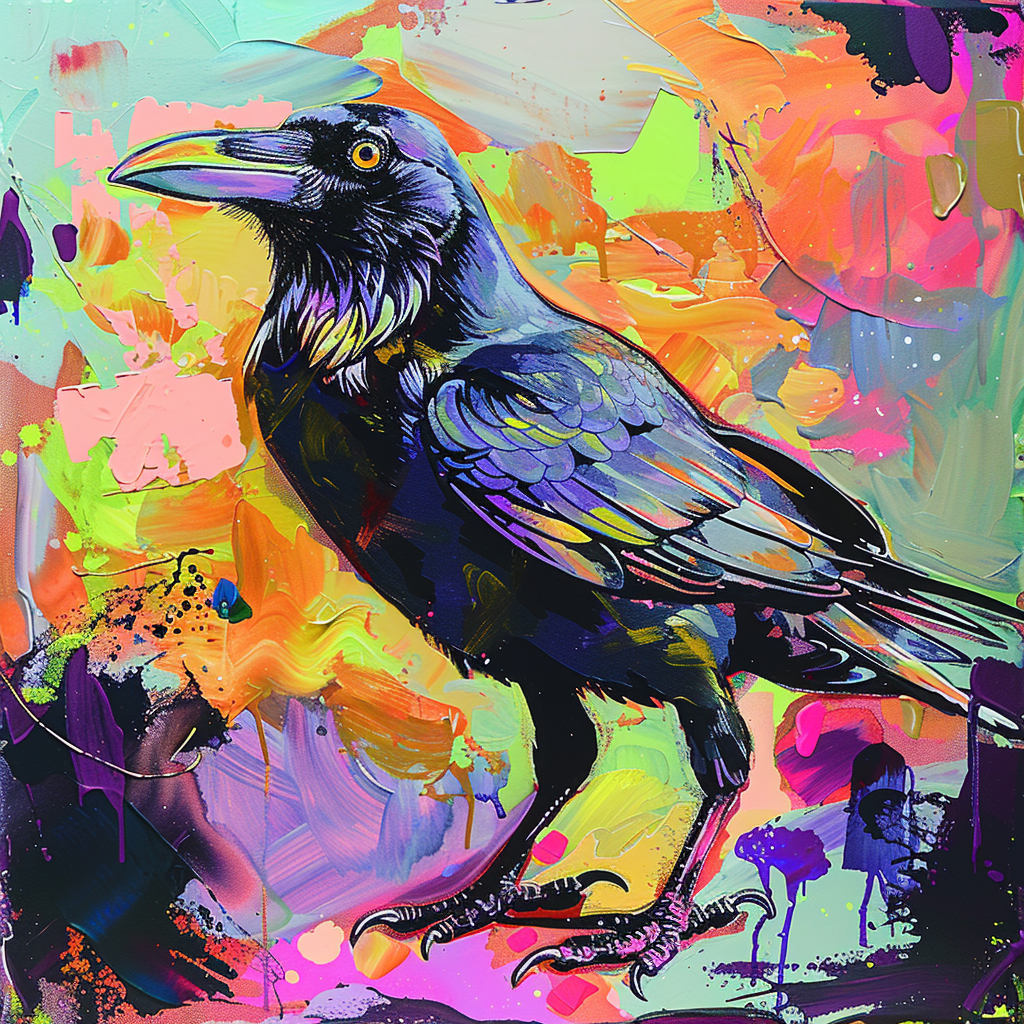 Crow one leg colorful background