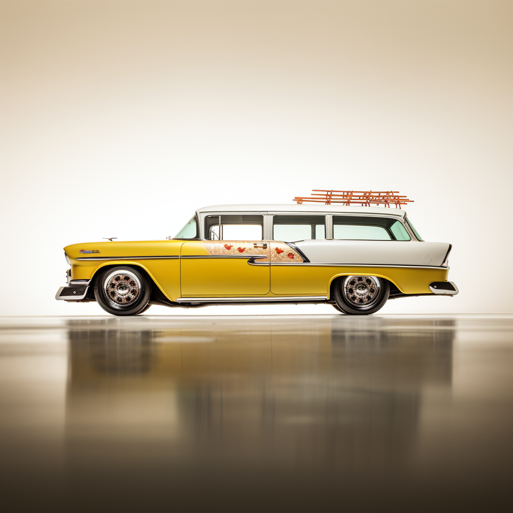 Custom Hotrod 1955 Chevy Nomad Yellow White Sunset