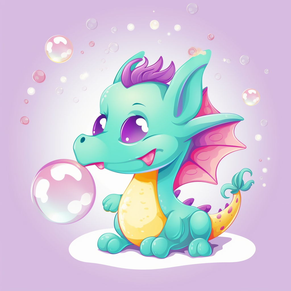 Baby dragon blowing colorful bubble