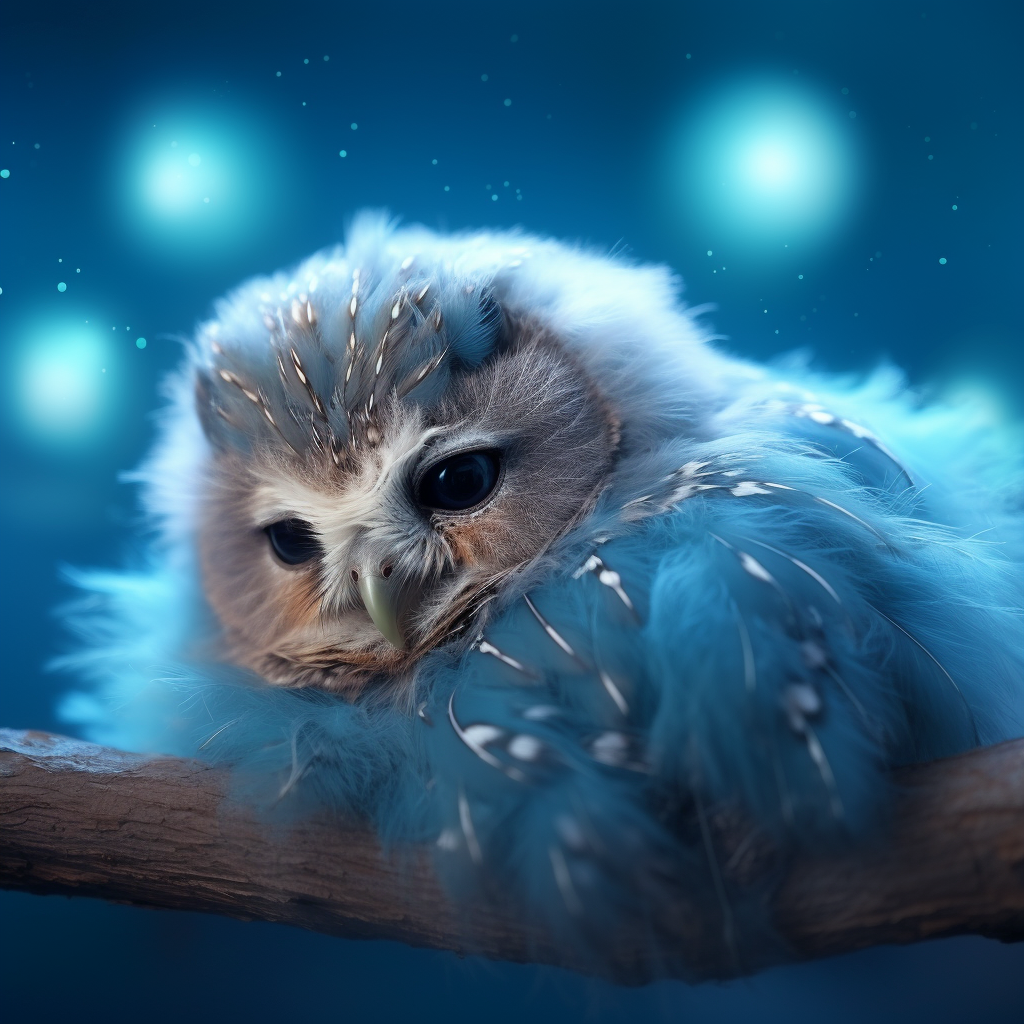 cute blue owl lying profile