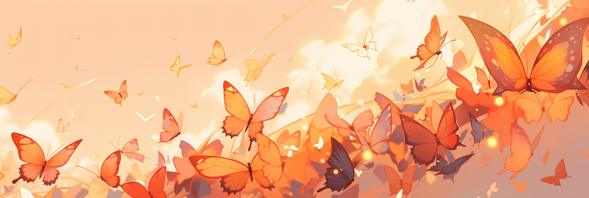 Beautiful butterflies with orange wings flying