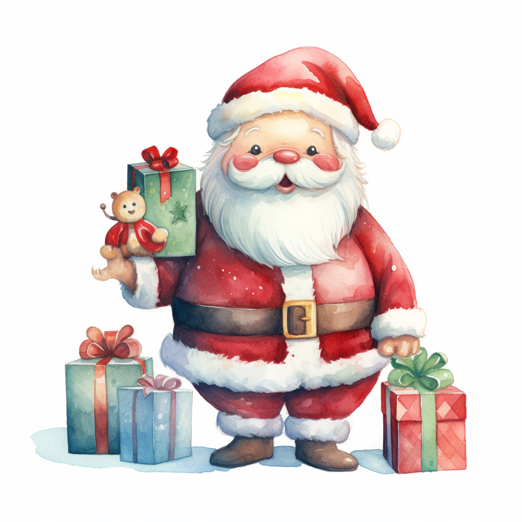 Cartoon Santa Showing Toys