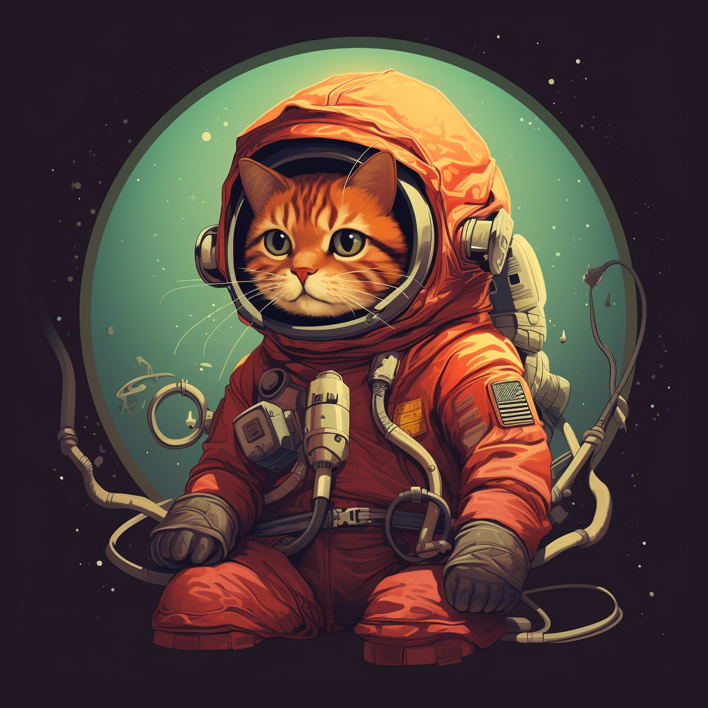 Cute cat in spacesuit adjusting