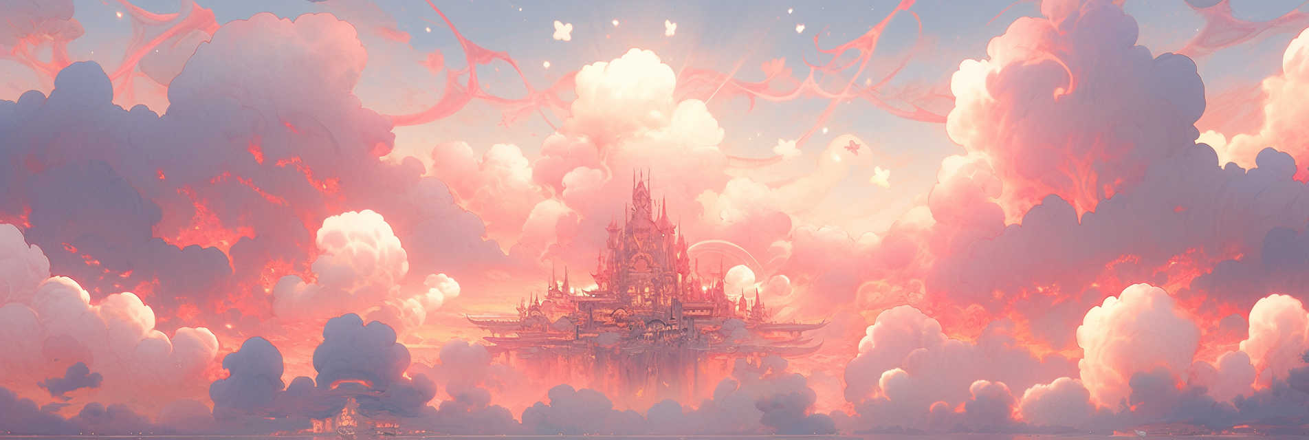 Cute cloud landscape in angelic pink colors