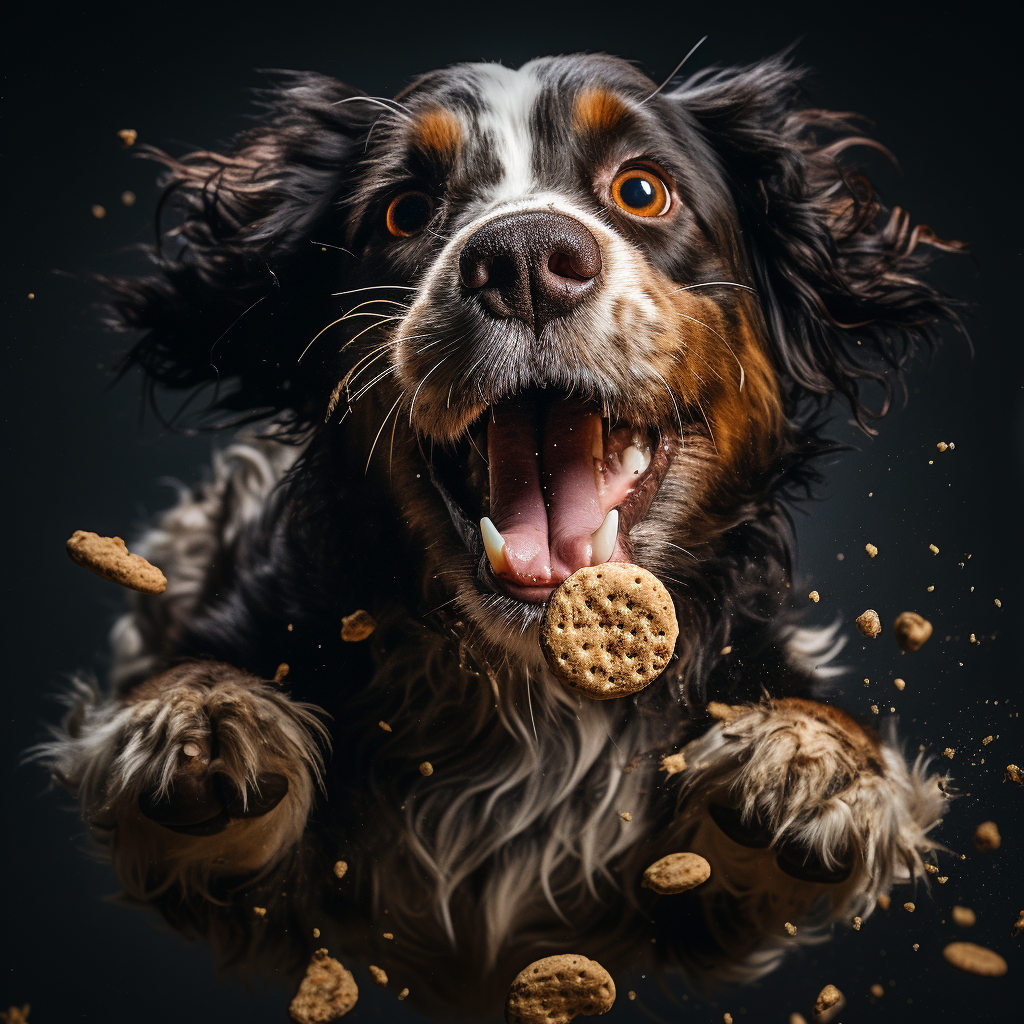 Adorable dog catching biscuit