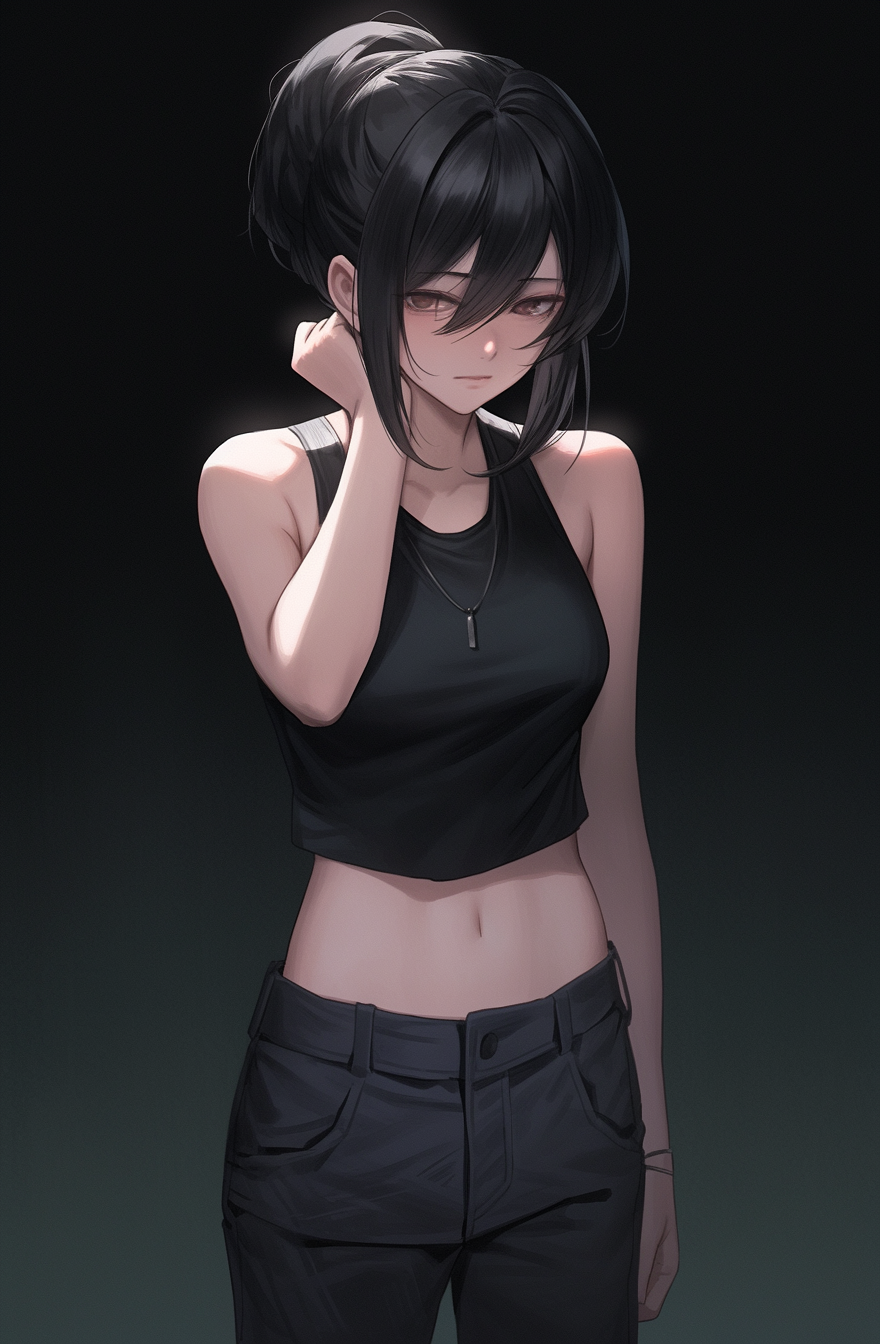 Serious Female Character with Ponytail in Jeans and Shirt