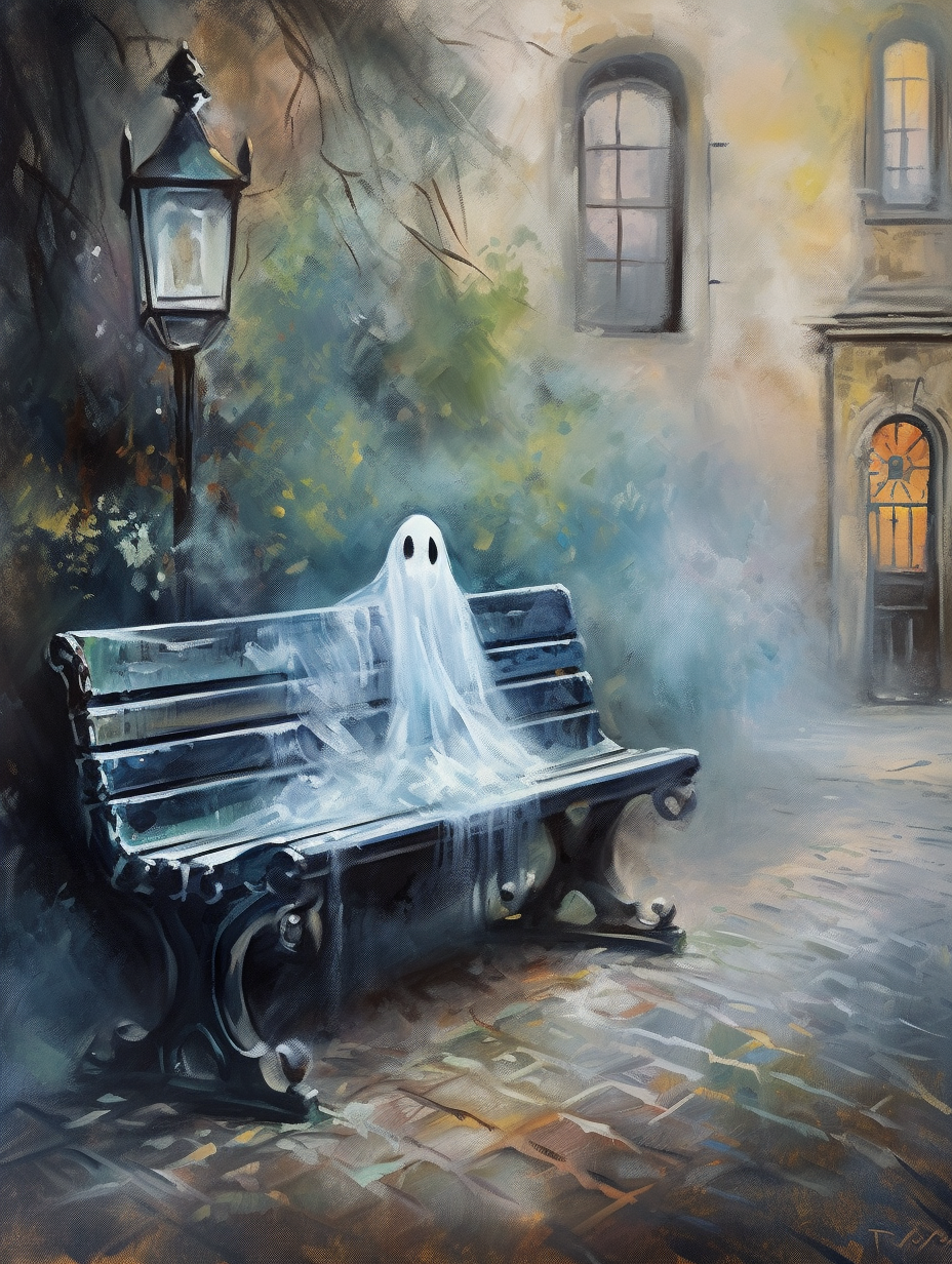 Cute Ghost on a Bench in Prague