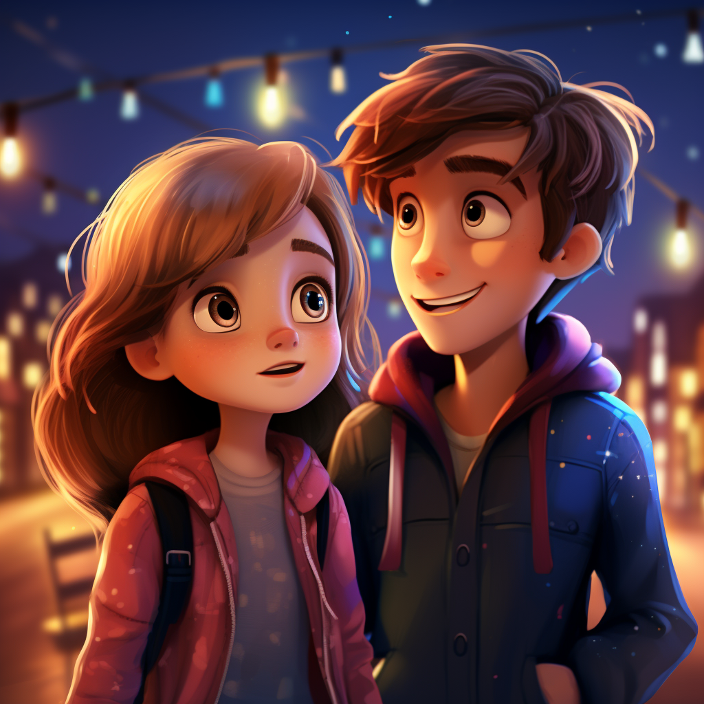 Cute girl and boy walking down the street