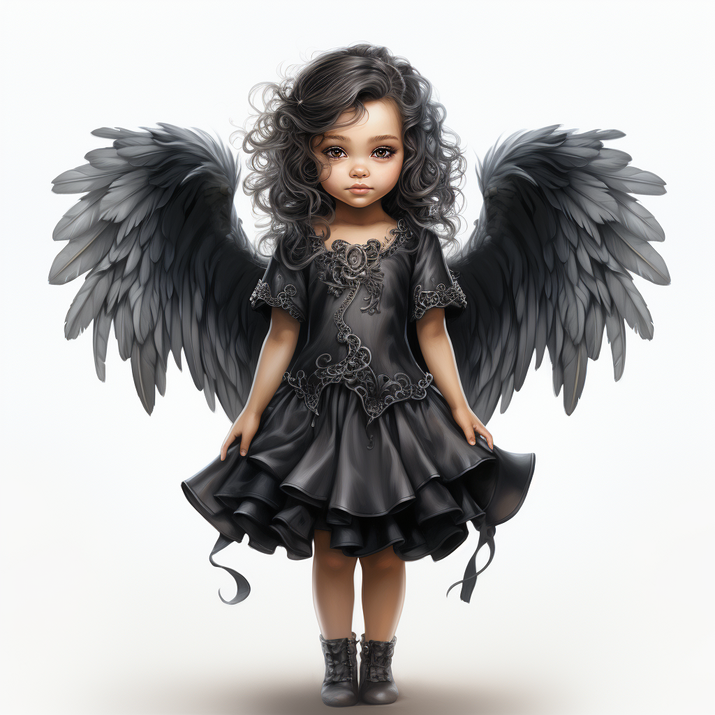 Young cute happy dark gothic angel girl