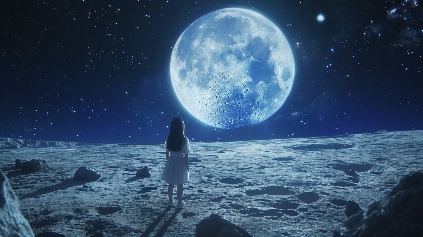 Cute K-Pop girl on the moon with Earth background