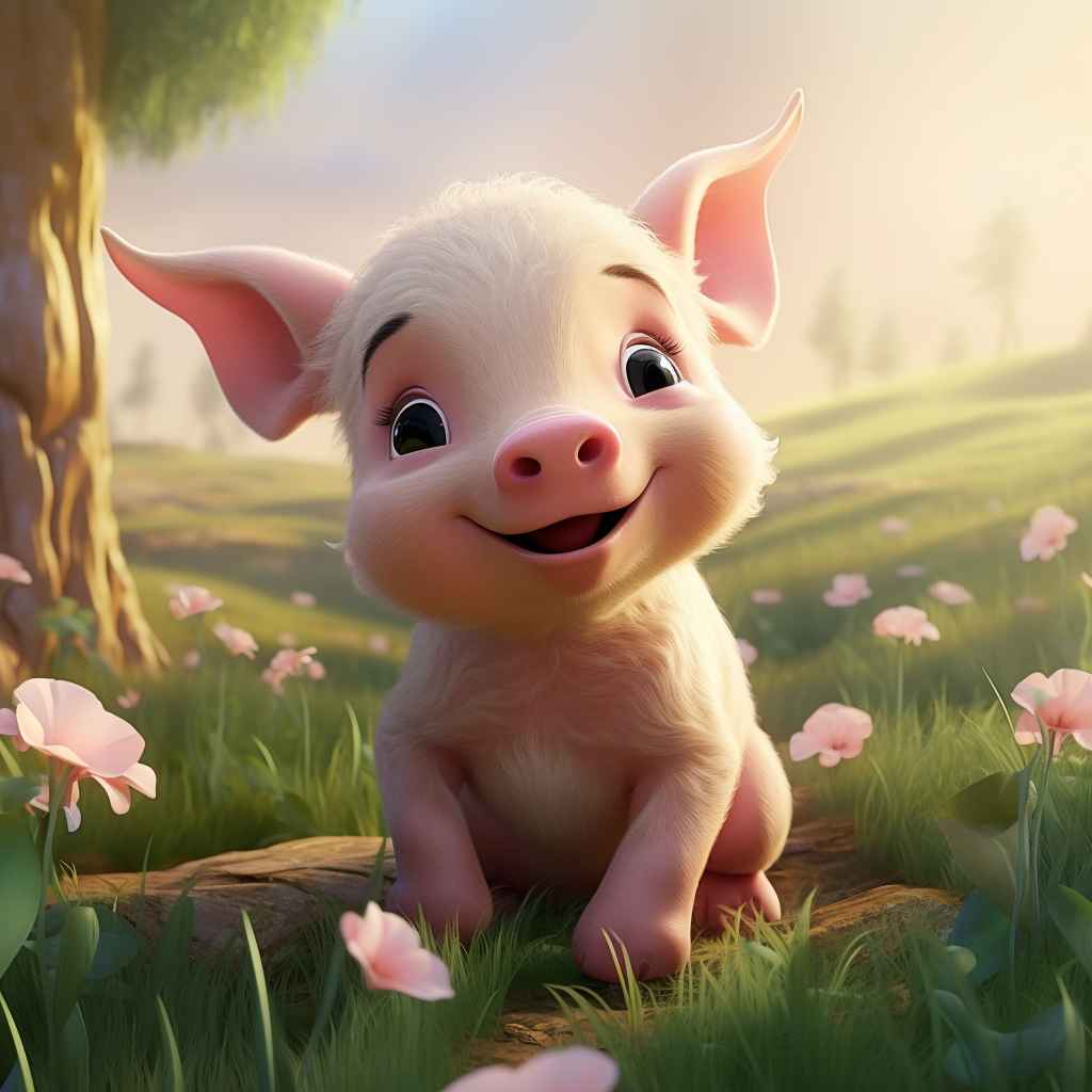 Adorable pink piglet in beautiful nature