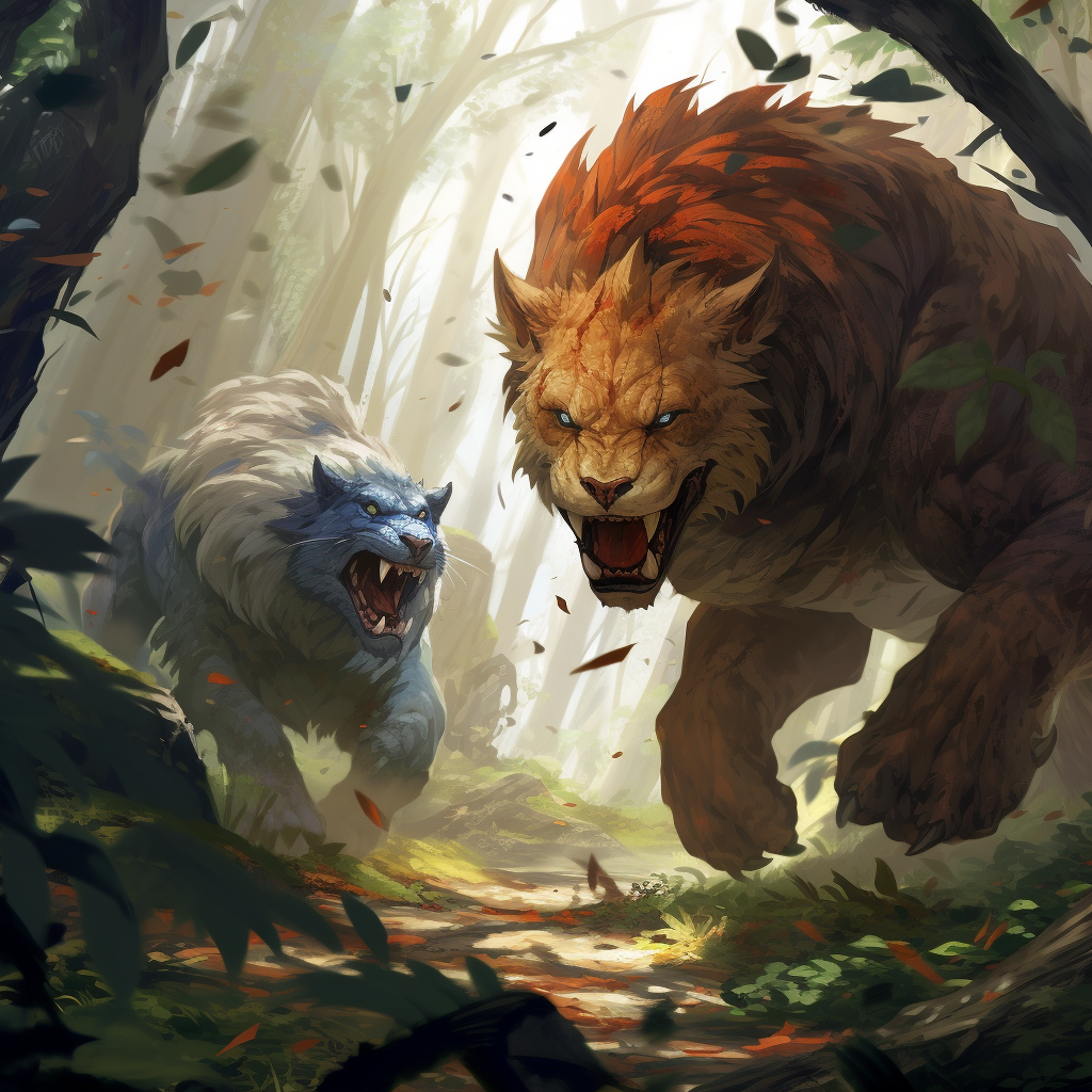 Beautiful Anime Beasts Hunting Prey Artwork