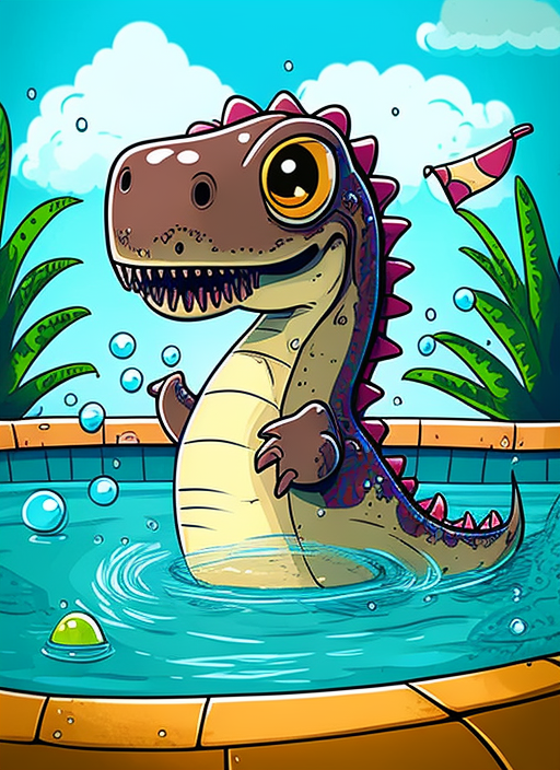 Adorable dinosaur enjoying a swim