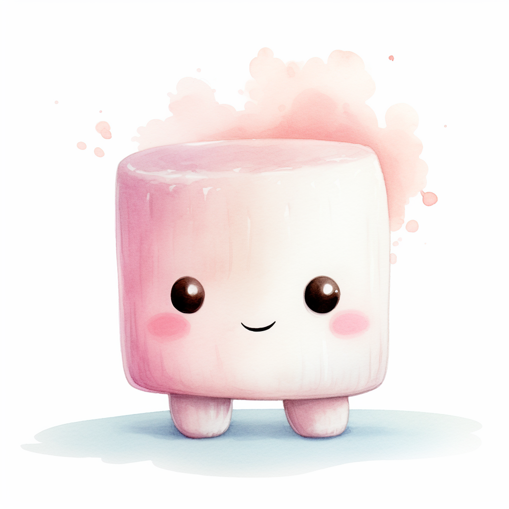 Cute marshmallow in watercolor painting