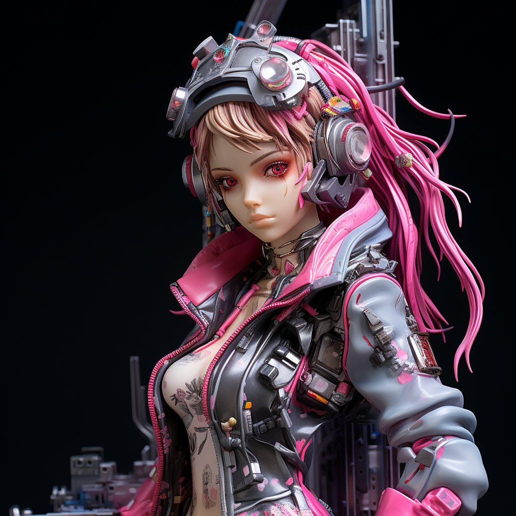 Statue of female characters in cyber punk setting