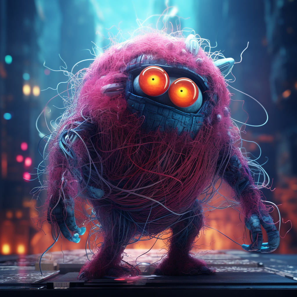 Cyber Yarn Monster Character Illustration