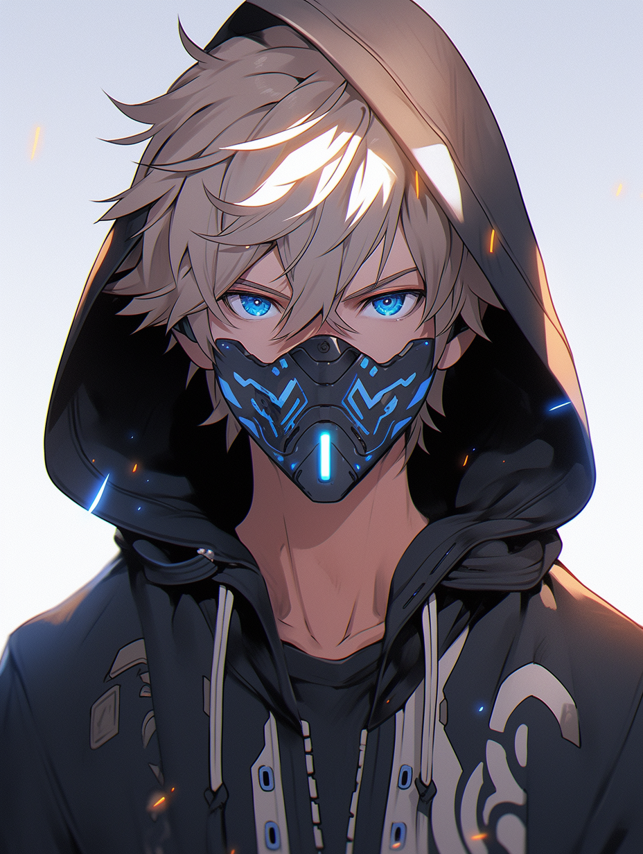 Anime boy in cyberpunk hoodie and mask