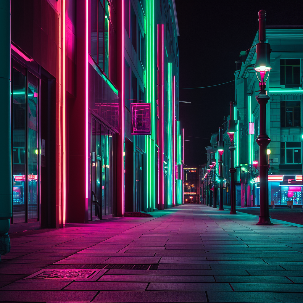 Cyberpunk Constructivism Night City Street Yekaterinburg Neon