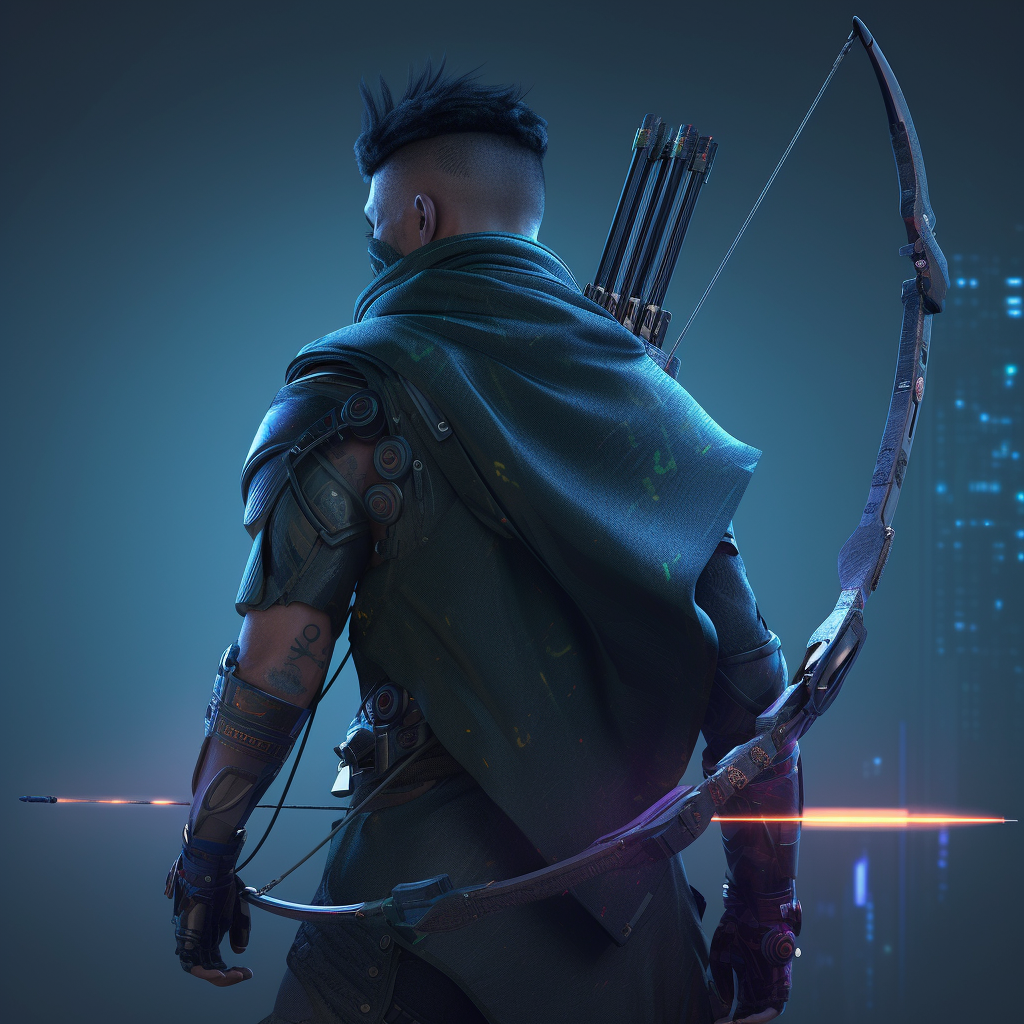 Cyberpunk male archer with bow