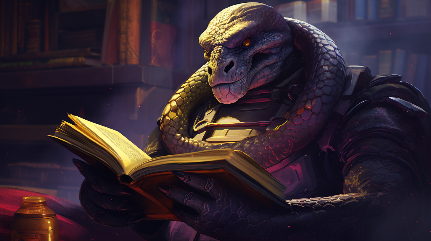 Cyberpunk python reading book illustration