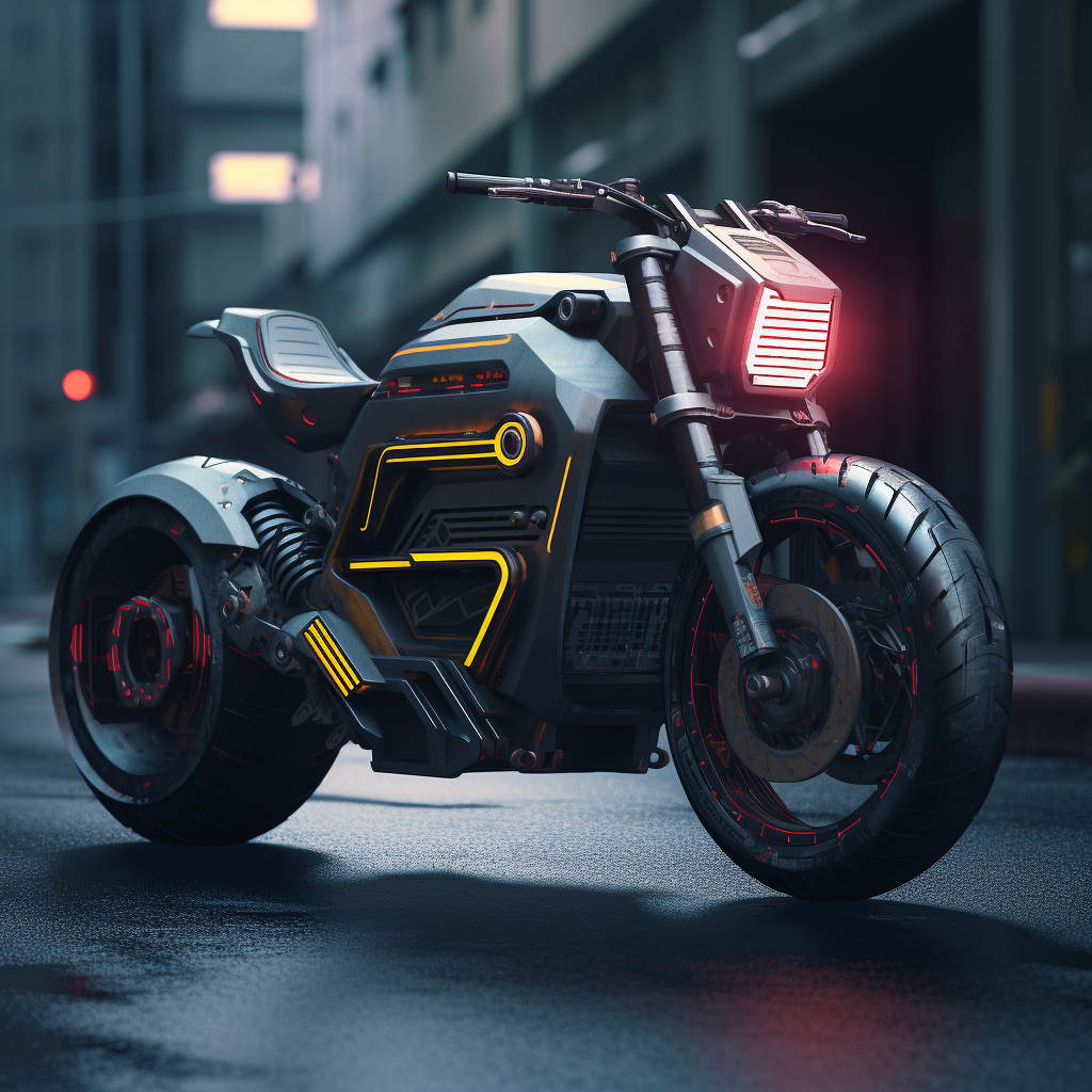 Cyberpunk retrofuture hydrogen motorcycle concept